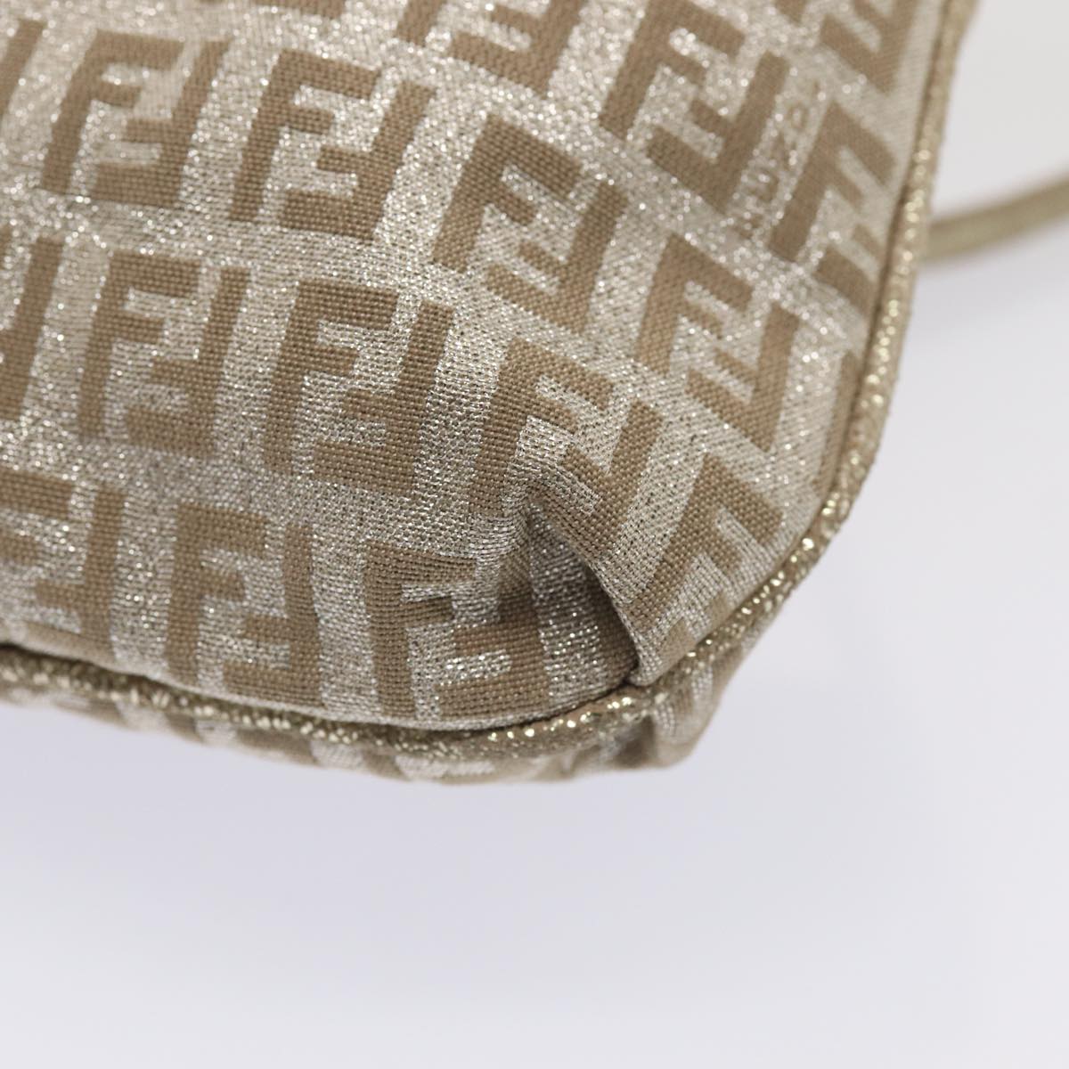 FENDI Zucchino Canvas Shoulder Bag Silver 83685