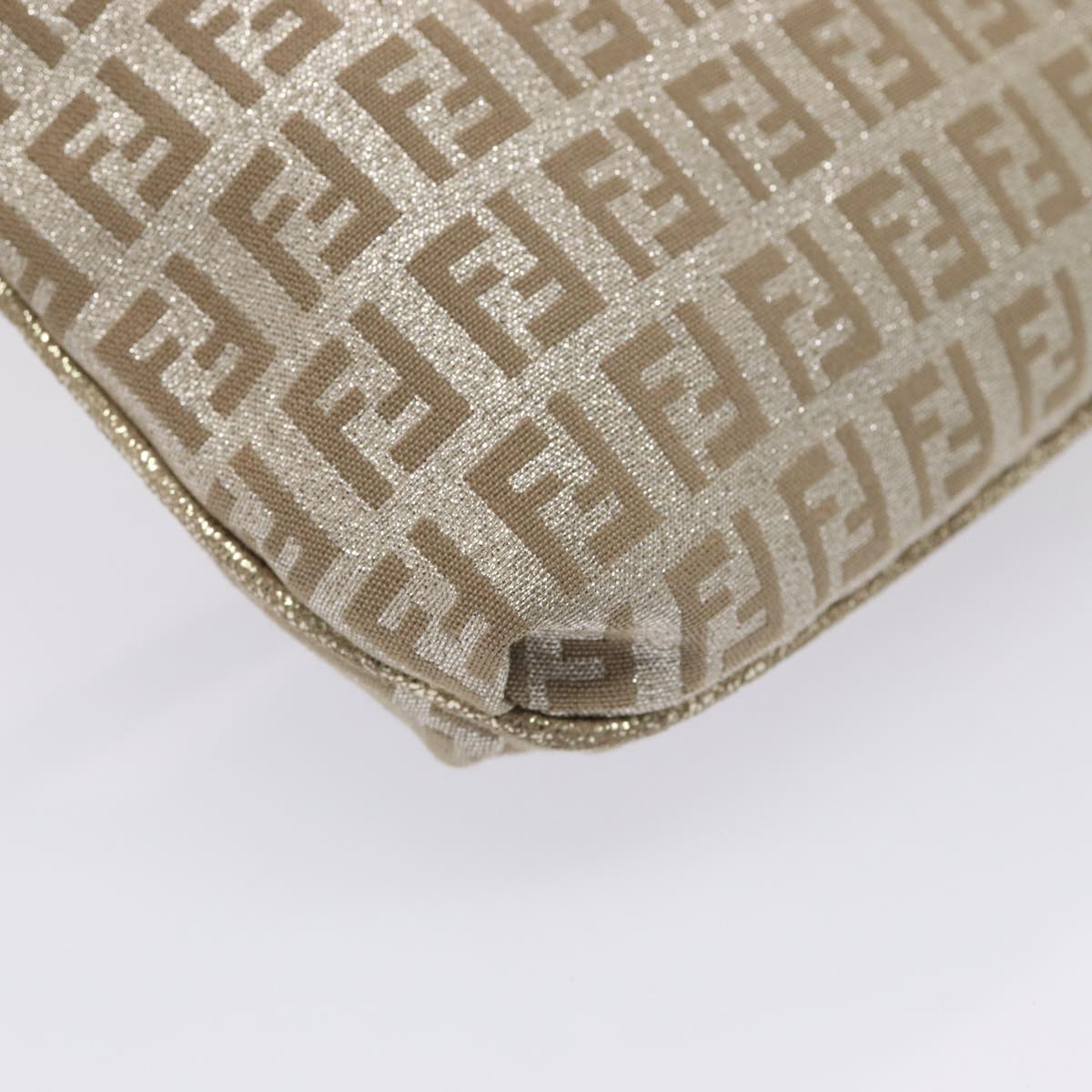 FENDI Zucchino Canvas Shoulder Bag Silver 83685