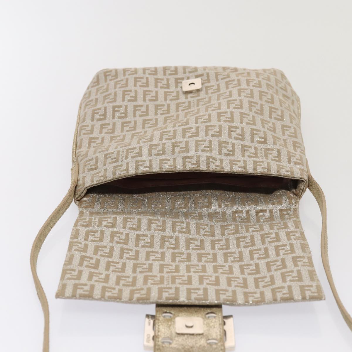 FENDI Zucchino Canvas Shoulder Bag Silver 83685