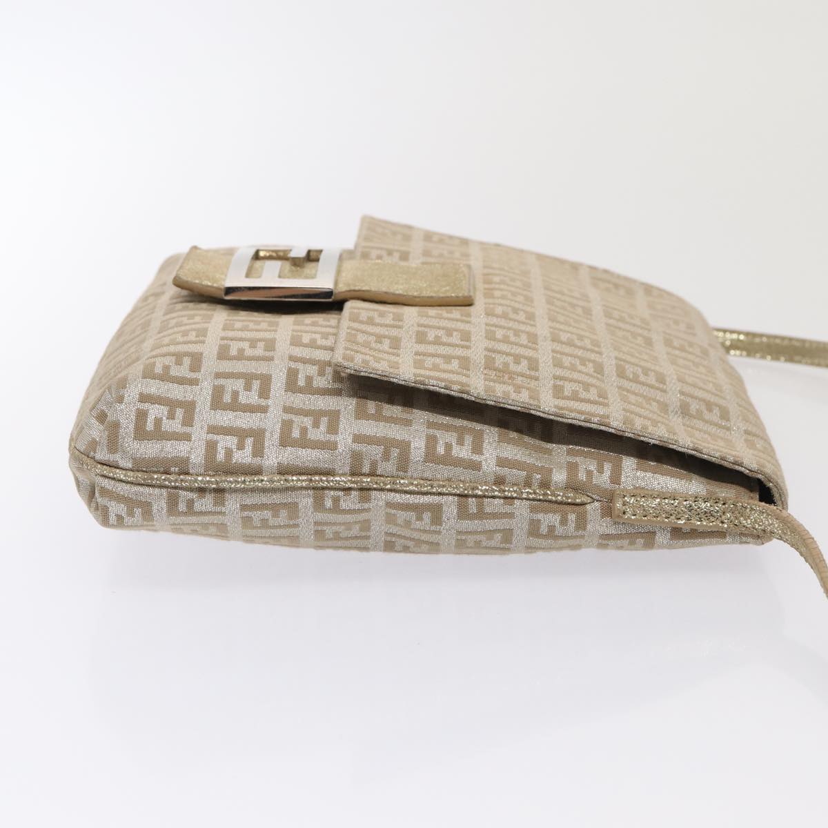 FENDI Zucchino Canvas Shoulder Bag Silver 83685