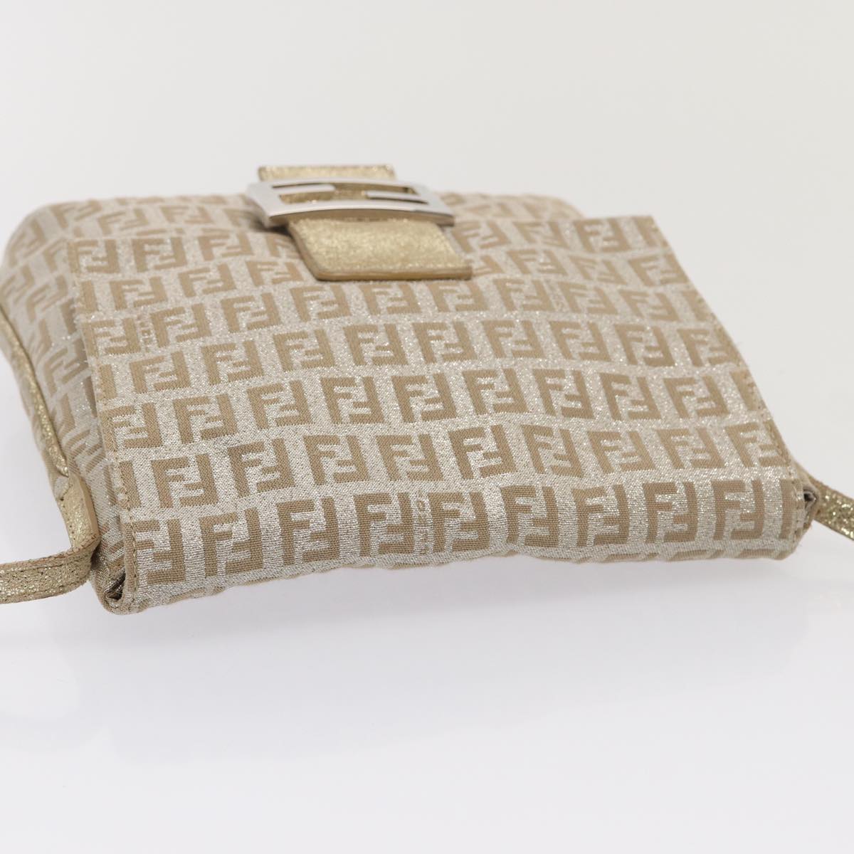 FENDI Zucchino Canvas Shoulder Bag Silver 83685