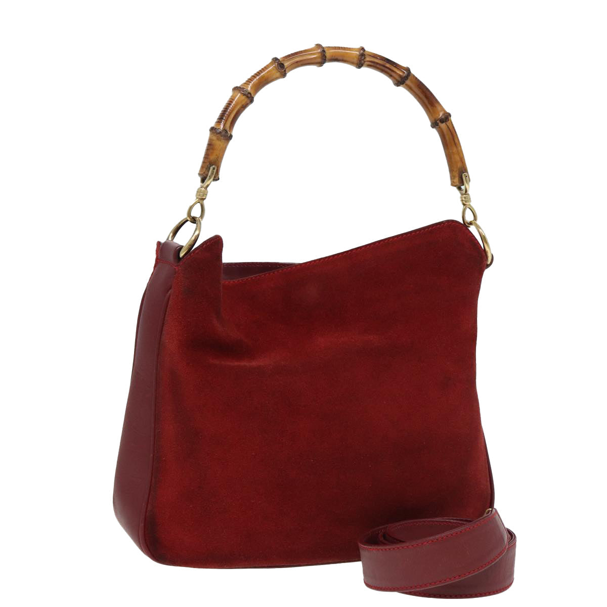 GUCCI Bamboo Hand Bag Suede 2way Red 001 1638 83719