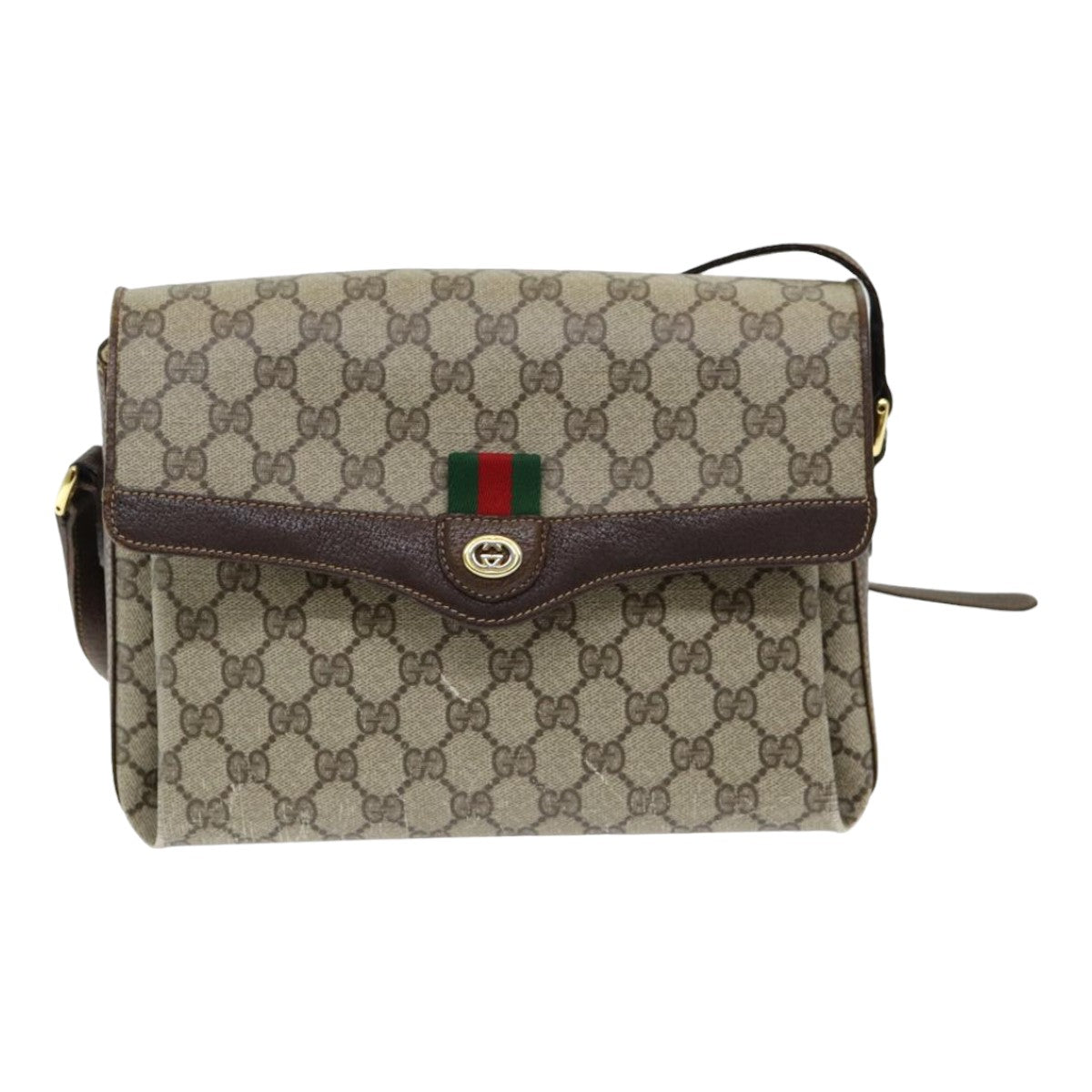 GUCCI GG Supreme Web Sherry Line Shoulder Bag PVC Beige 83722