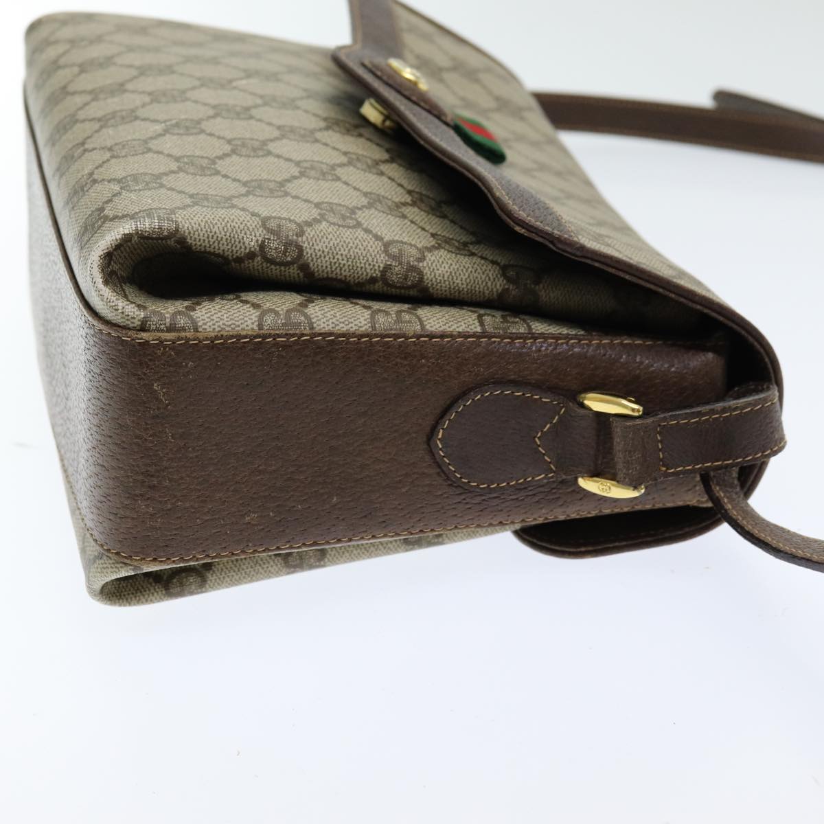 GUCCI GG Supreme Web Sherry Line Shoulder Bag PVC Beige 83722