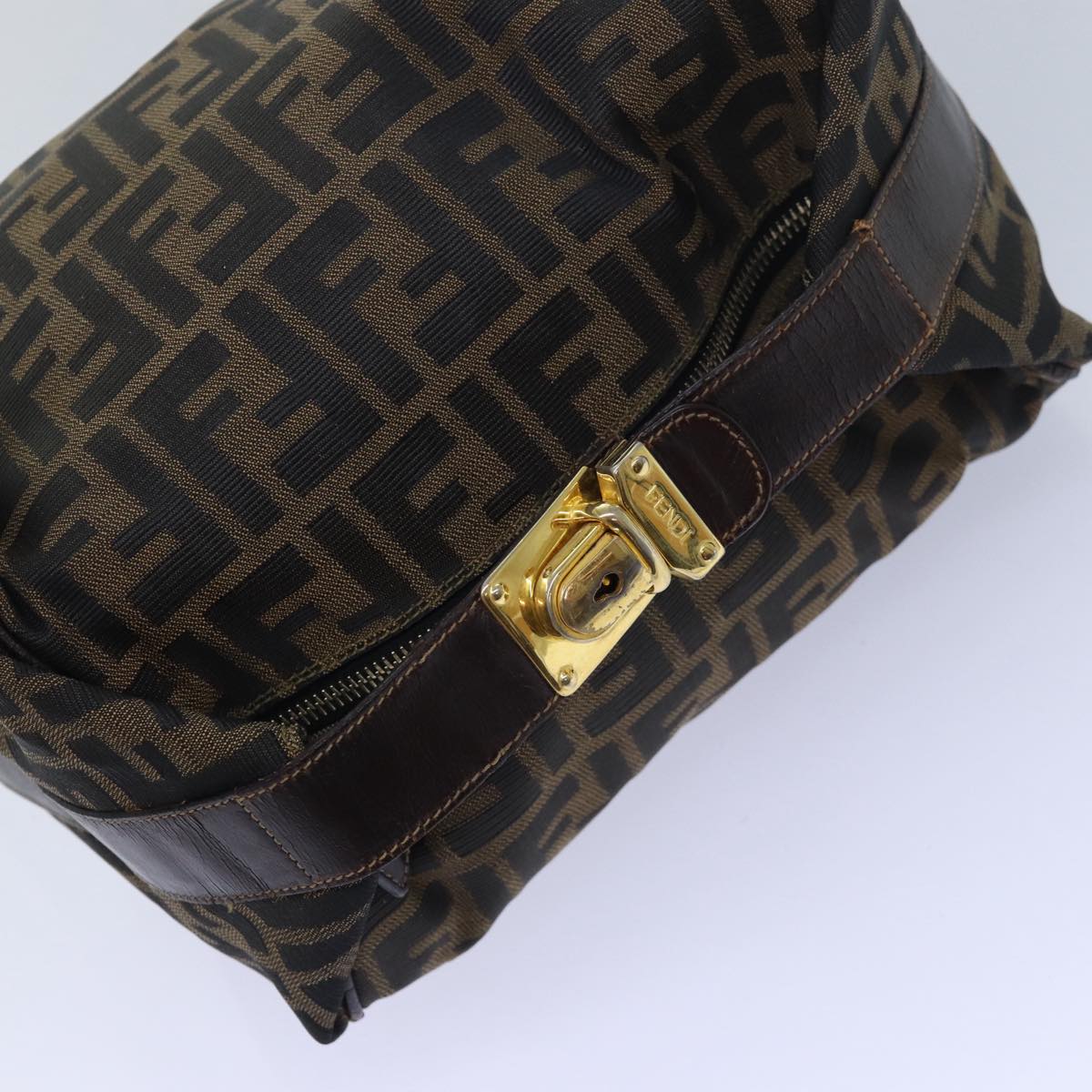 FENDI Zucca Canvas Vanity Hand Bag Brown 83809
