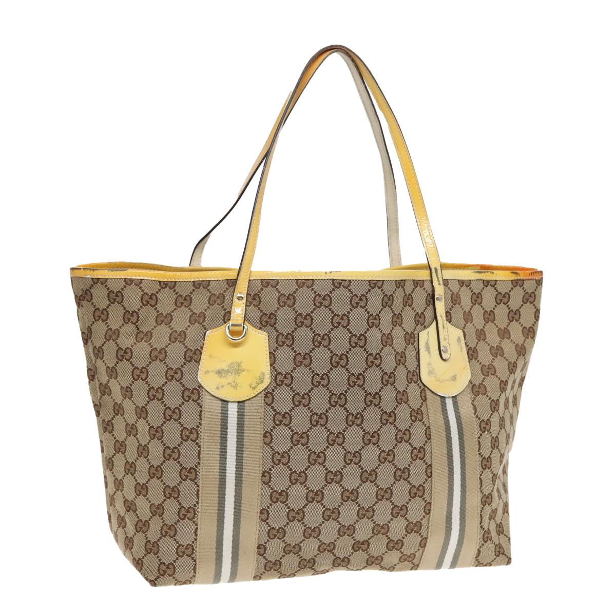 GUCCI GG Canvas Sherry Line Tote Bag Beige Yellow 83816