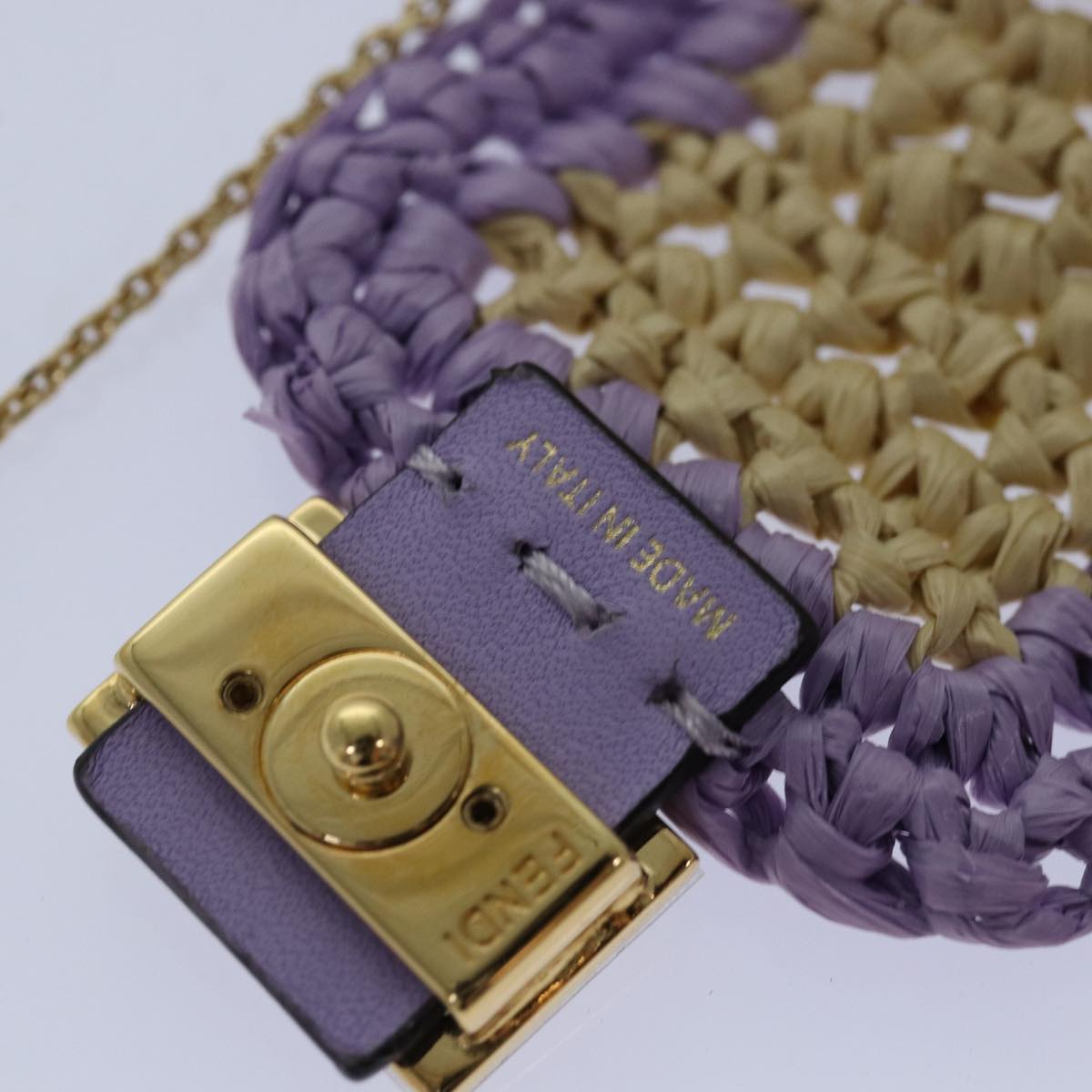 FENDI Airpods pouch Pico Bucket Raffia Beige Purple 83833