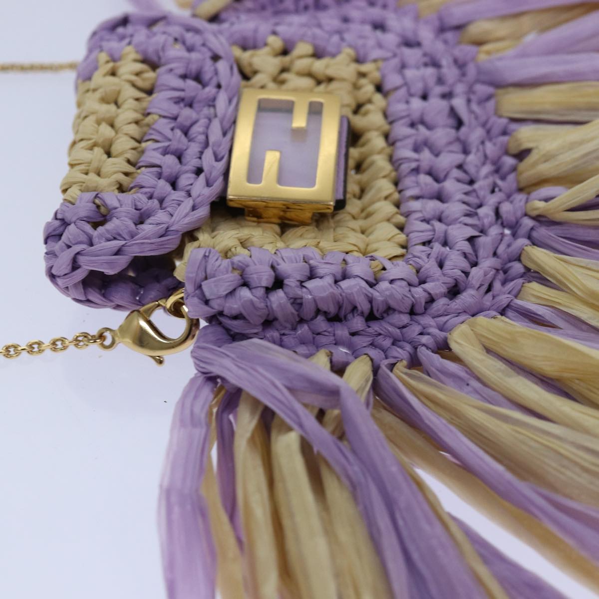 FENDI Airpods pouch Pico Bucket Raffia Beige Purple 83833