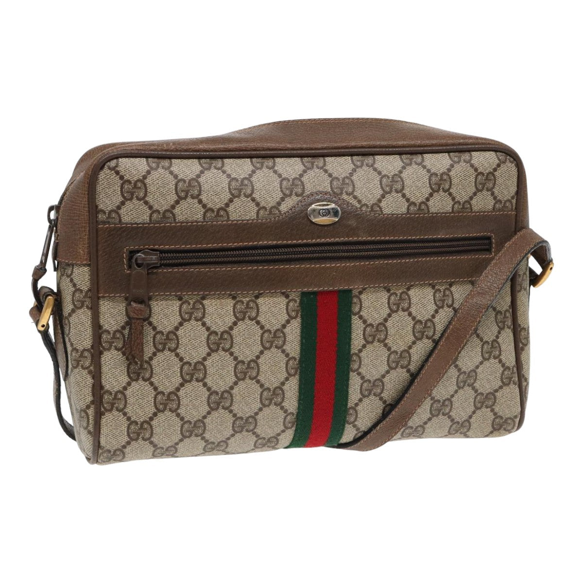 GUCCI GG Supreme Web Sherry Line Shoulder Bag PVC Beige 68 02 005 83928
