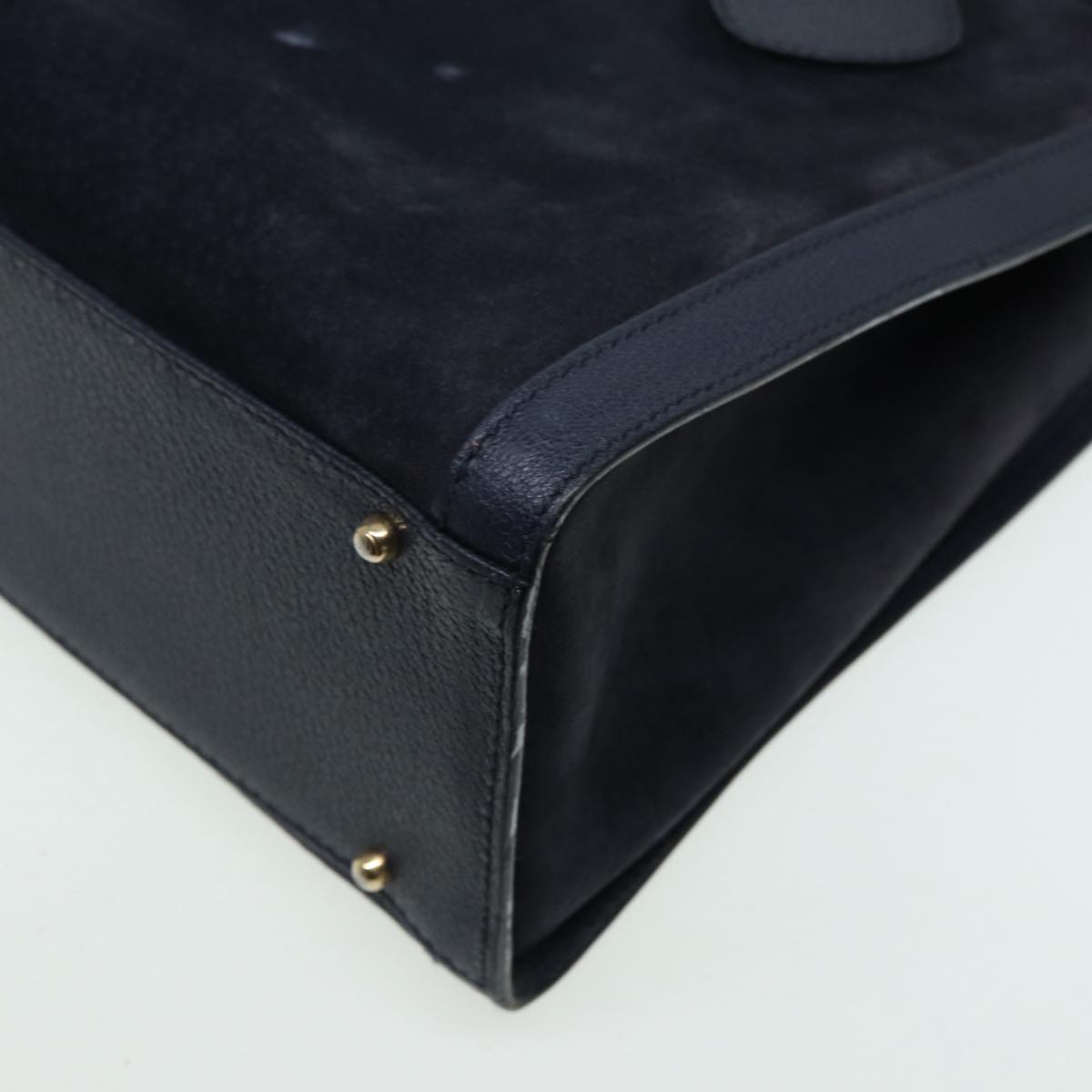 GUCCI Bamboo Hand Bag Suede Leather Navy 83943