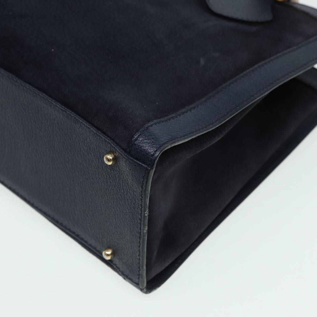 GUCCI Bamboo Hand Bag Suede Leather Navy 83943