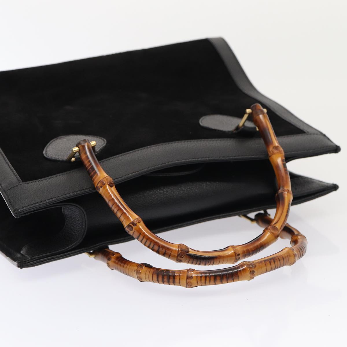 GUCCI Bamboo Hand Bag Suede Black Gold 002 1186 0260 83973