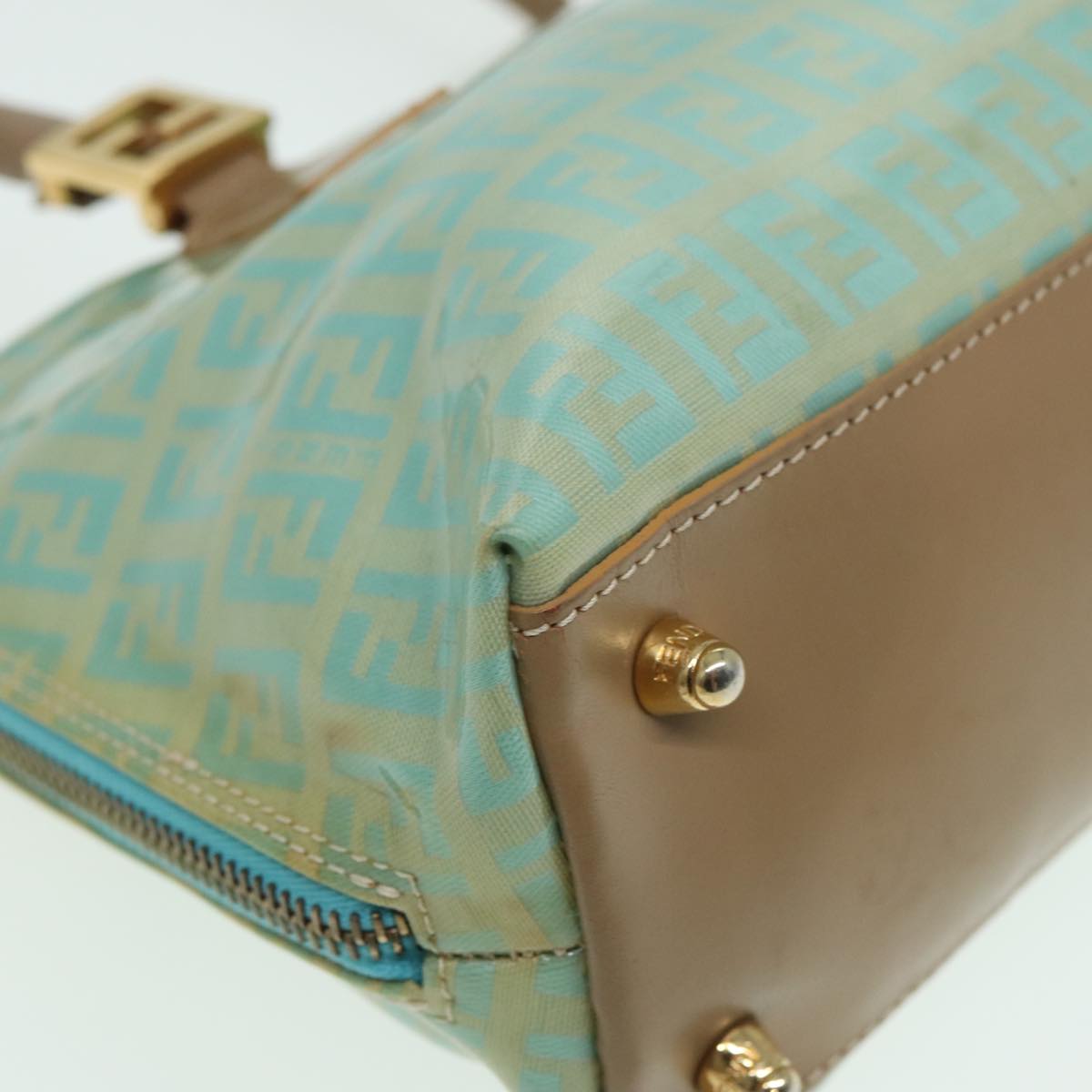 FENDI Zucchino Canvas Shoulder Bag Enamel Peppermint 84217