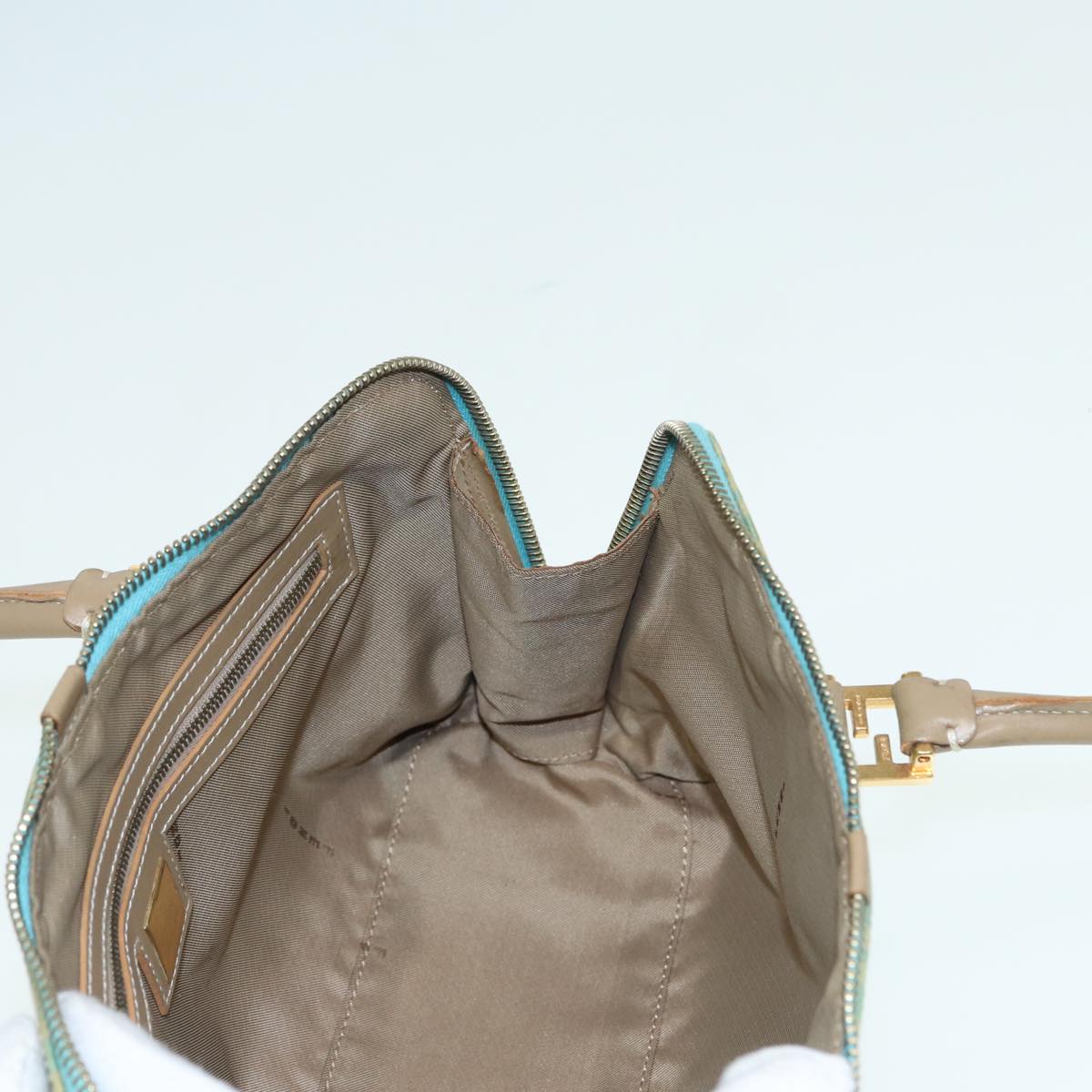 FENDI Zucchino Canvas Shoulder Bag Enamel Peppermint 84217