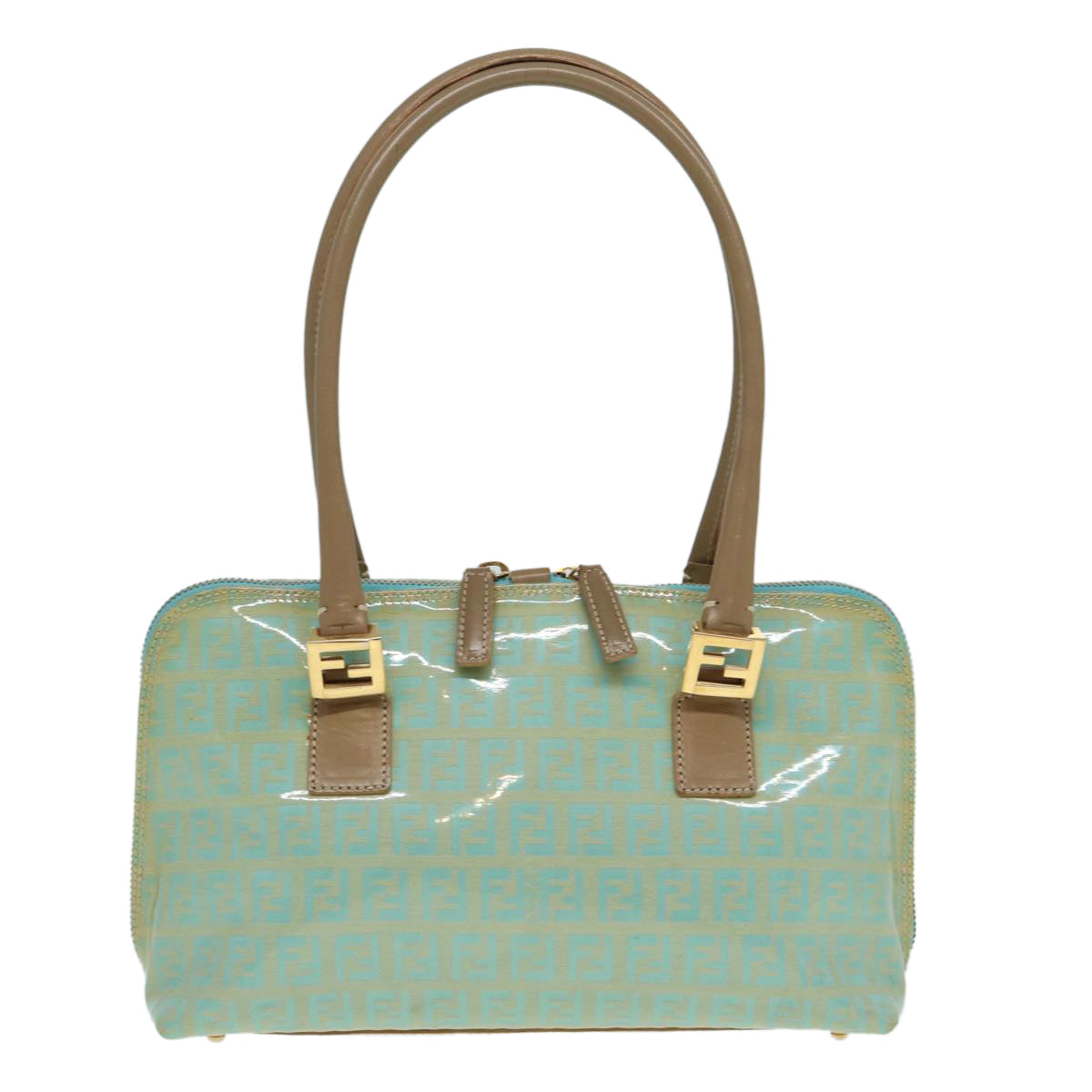 FENDI Zucchino Canvas Shoulder Bag Enamel Peppermint 84217