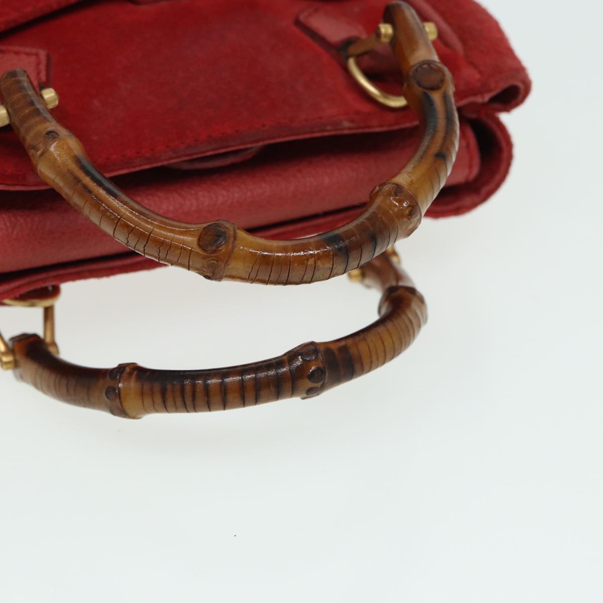 GUCCI Bamboo Shoulder Bag Suede 2way Red 007 1793 0238 84245