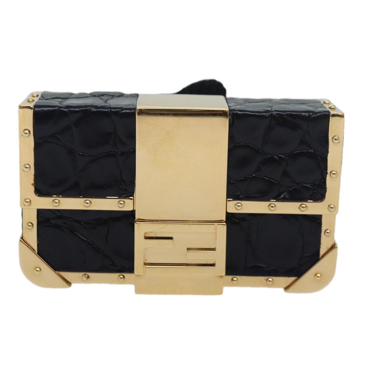 FENDI Lip case Shoulder Bag Leather Black Gold 84300