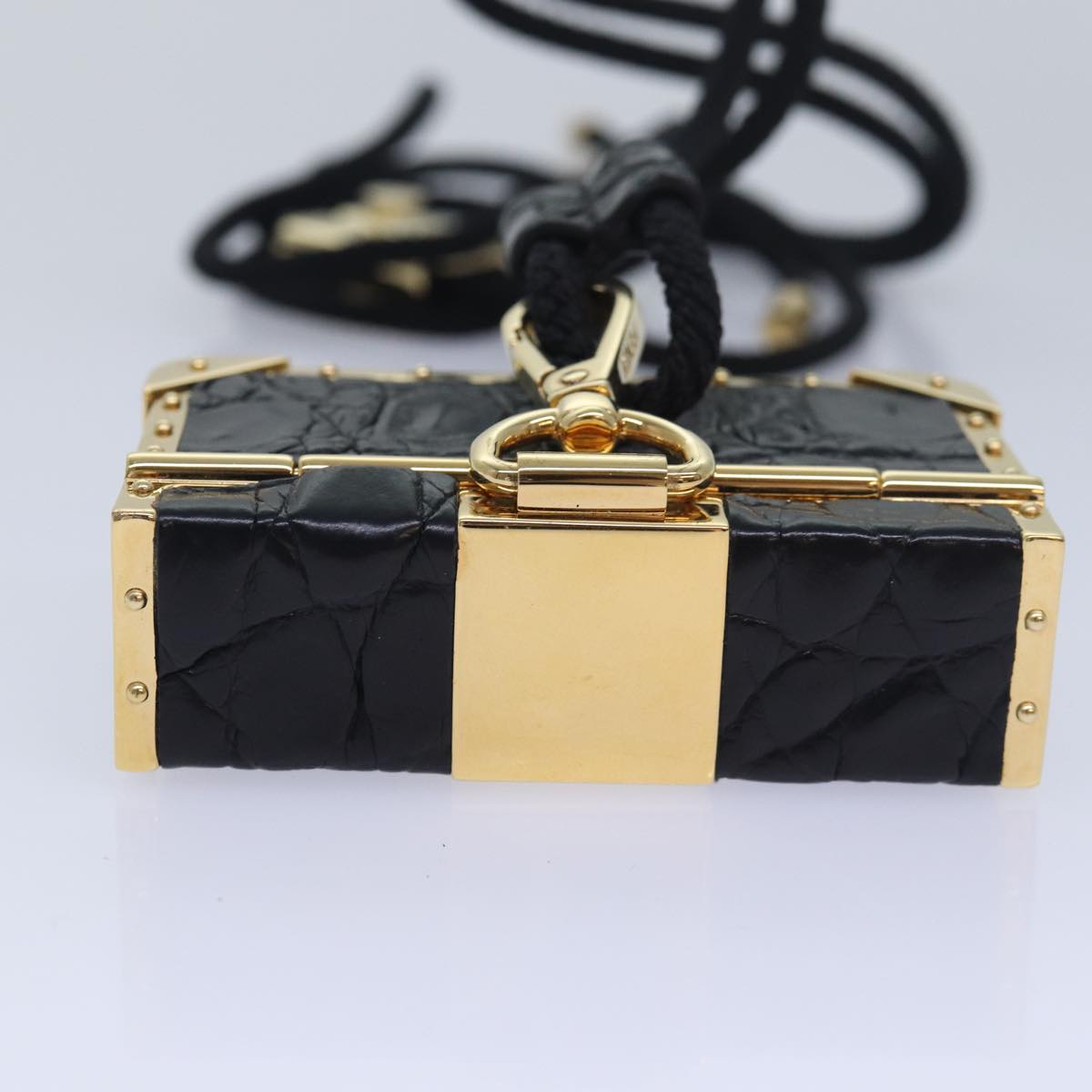 FENDI Lip case Shoulder Bag Leather Black Gold 84300