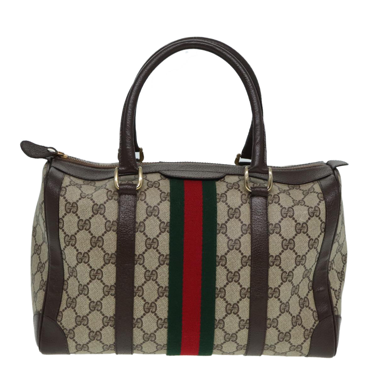 GUCCI GG Canvas Boston Bag PVC Leather Brown 84428