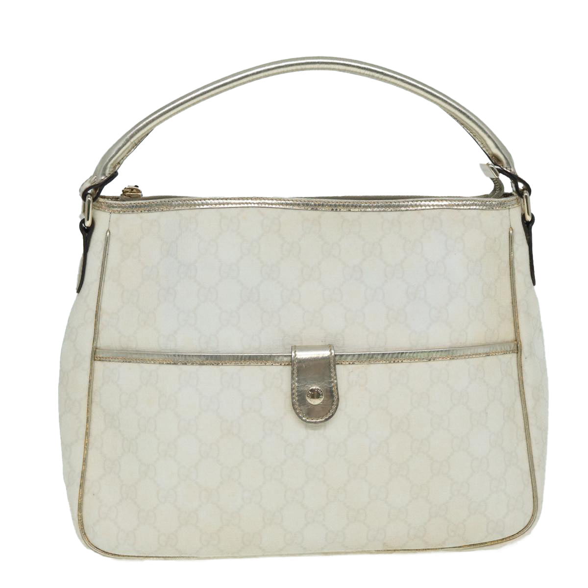 GUCCI GG Canvas Shoulder Bag PVC Leather White 84436