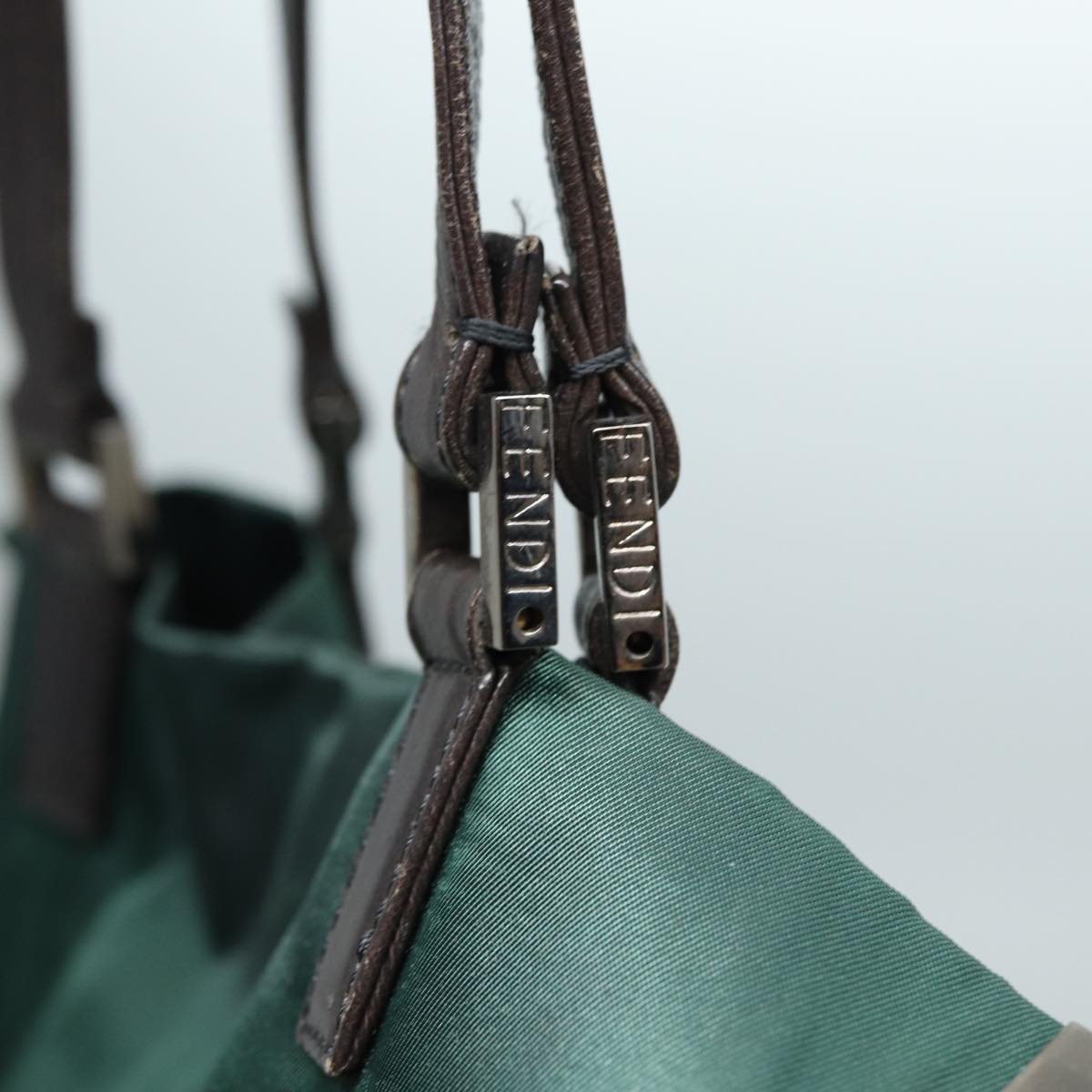 FENDI Tote Bag Nylon Leather Green Brown 84445