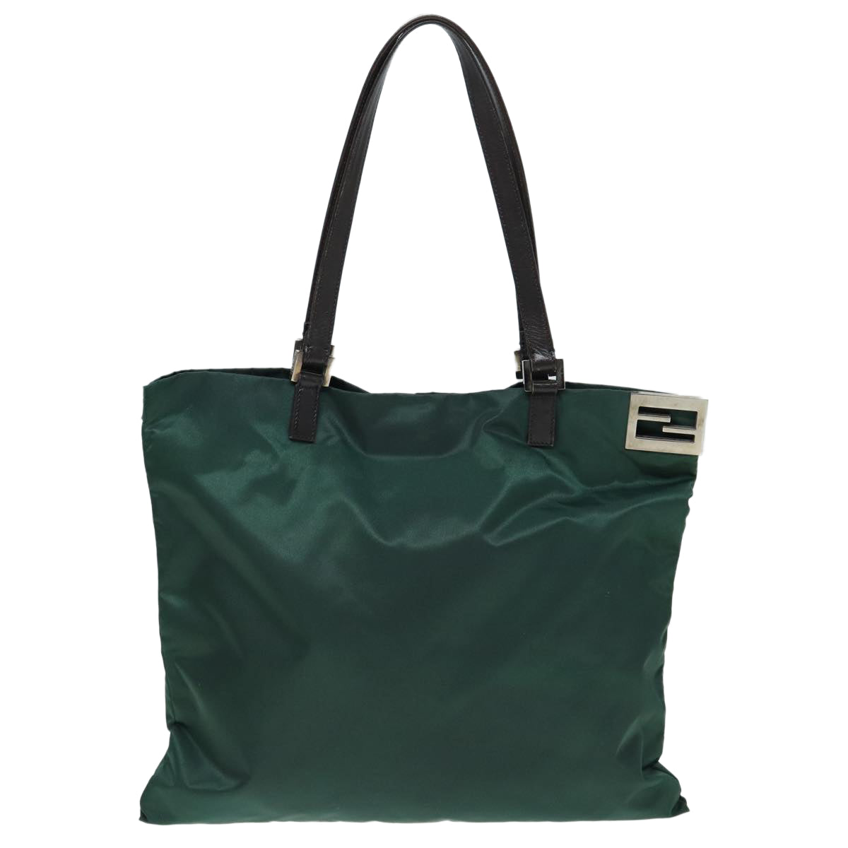 FENDI Tote Bag Nylon Leather Green Brown 84445