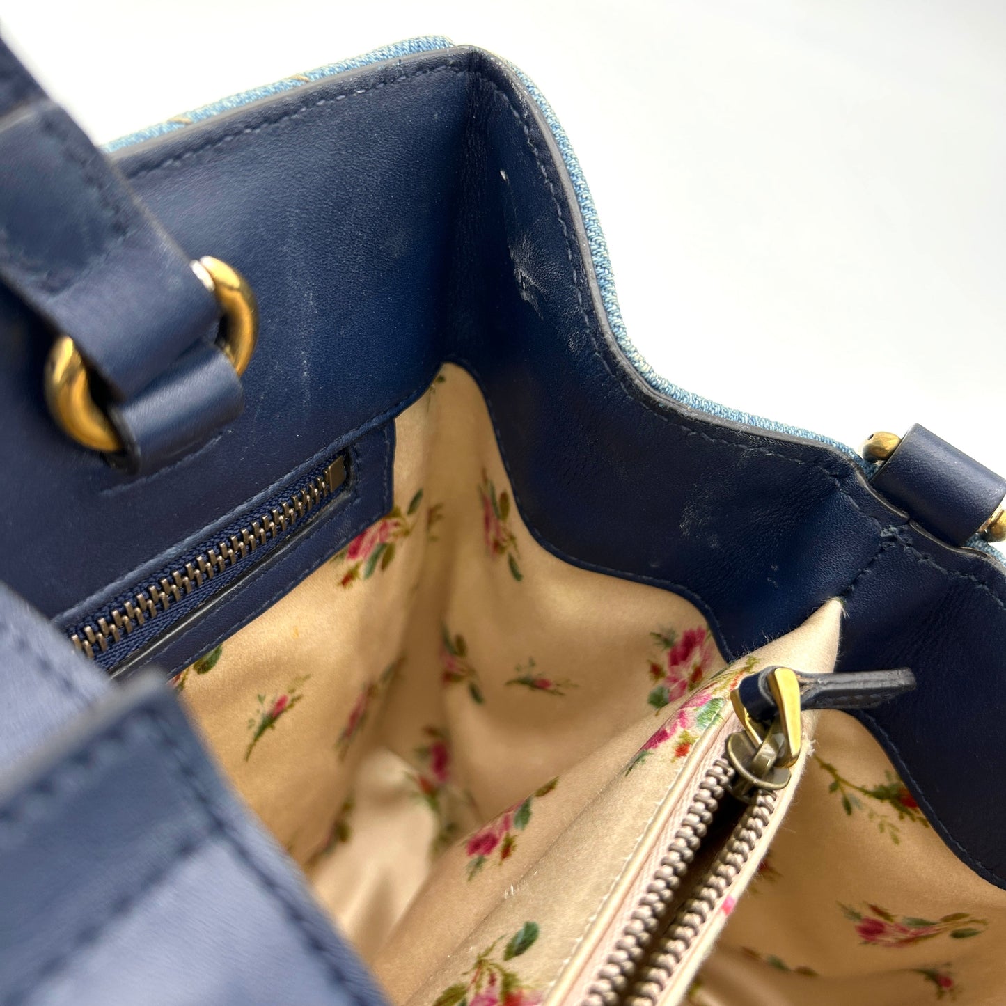 Gucci Denim Matelasse Small Pearly GG Marmont Tote Blue LA26996