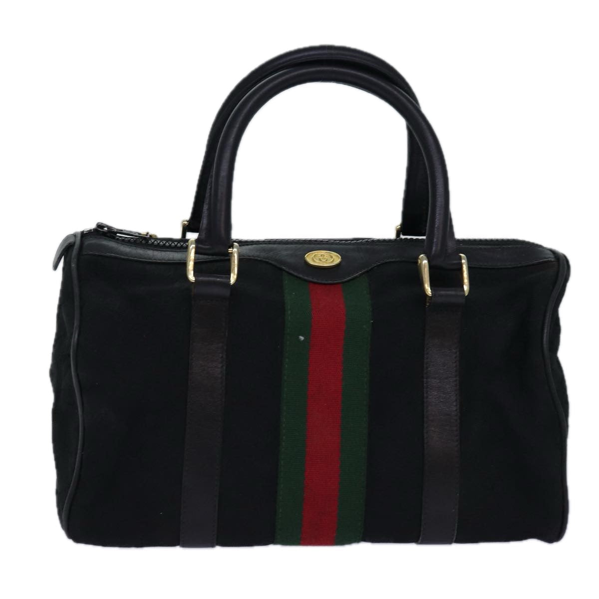GUCCI GG Canvas Web Sherry Line Boston Bag Black Red Gold 010 378 84562