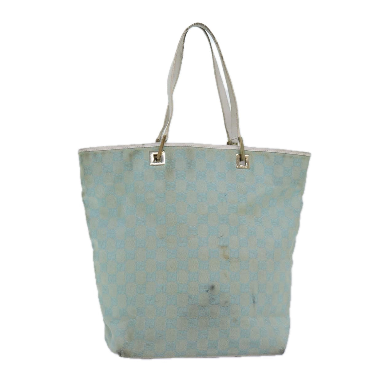 GUCCI GG Canvas Tote Bag Light Blue White gold 002 1098 84563