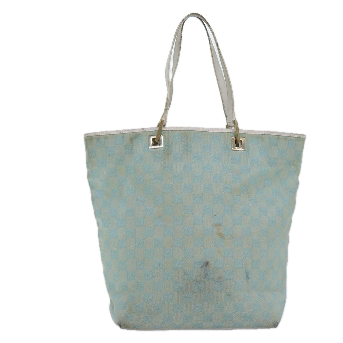 GUCCI GG Canvas Tote Bag Light Blue White gold 002 1098 84563