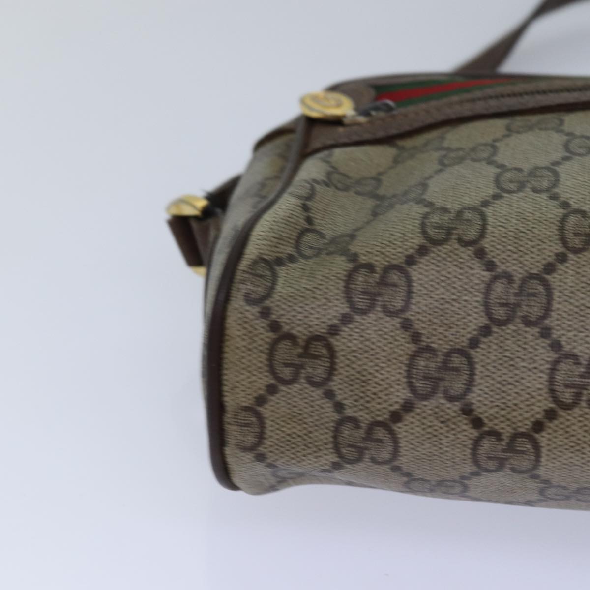 GUCCI GG Supreme Web Sherry Line Shoulder Bag PVC Beige Red gold 84565