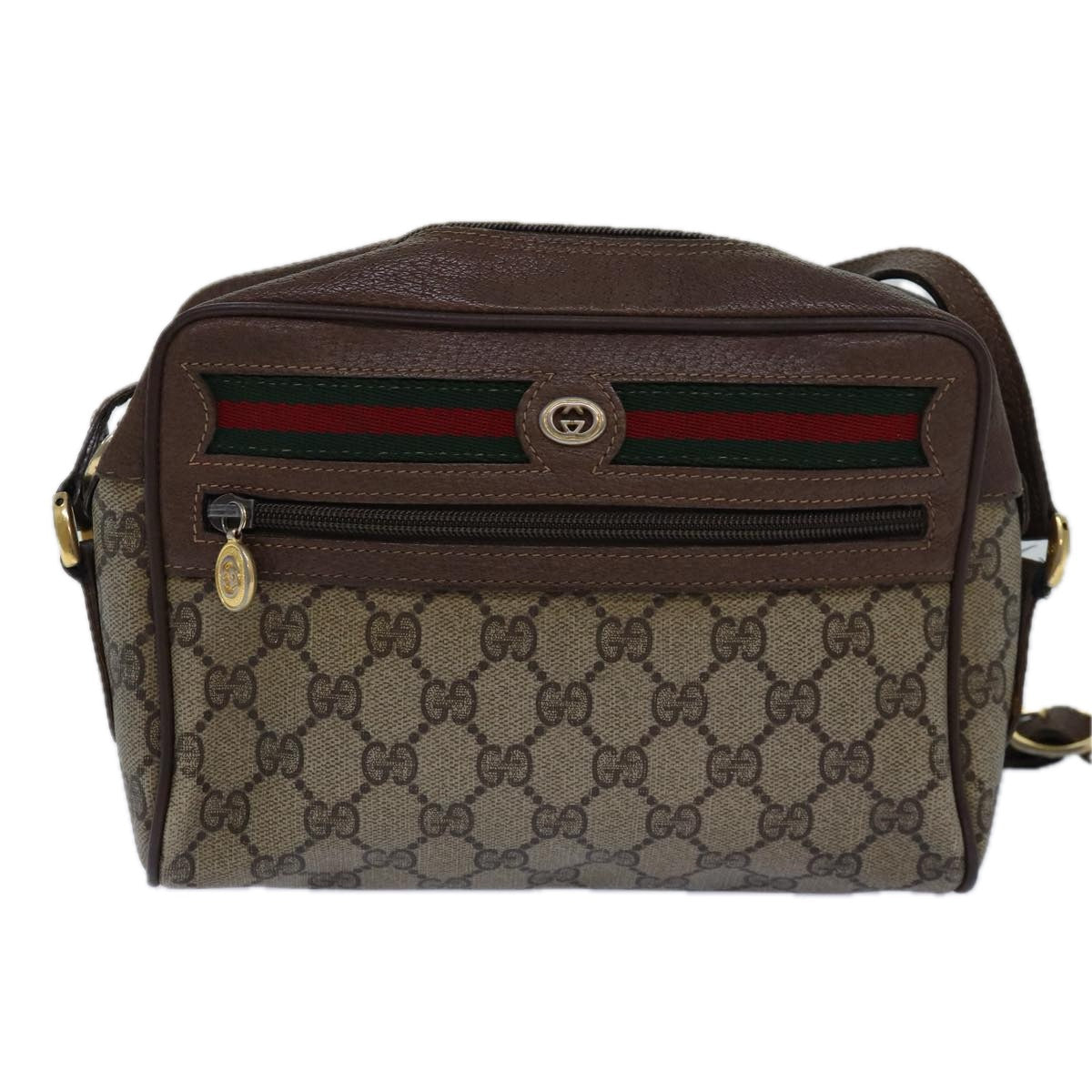 GUCCI GG Supreme Web Sherry Line Shoulder Bag PVC Beige Red gold 84565