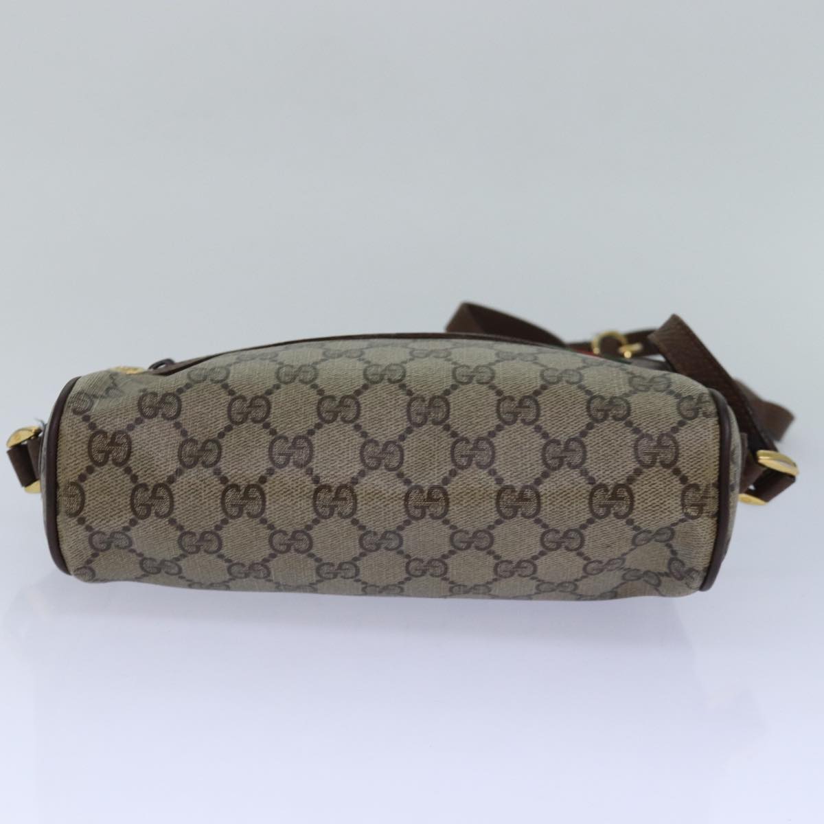 GUCCI GG Supreme Web Sherry Line Shoulder Bag PVC Beige Red gold 84565