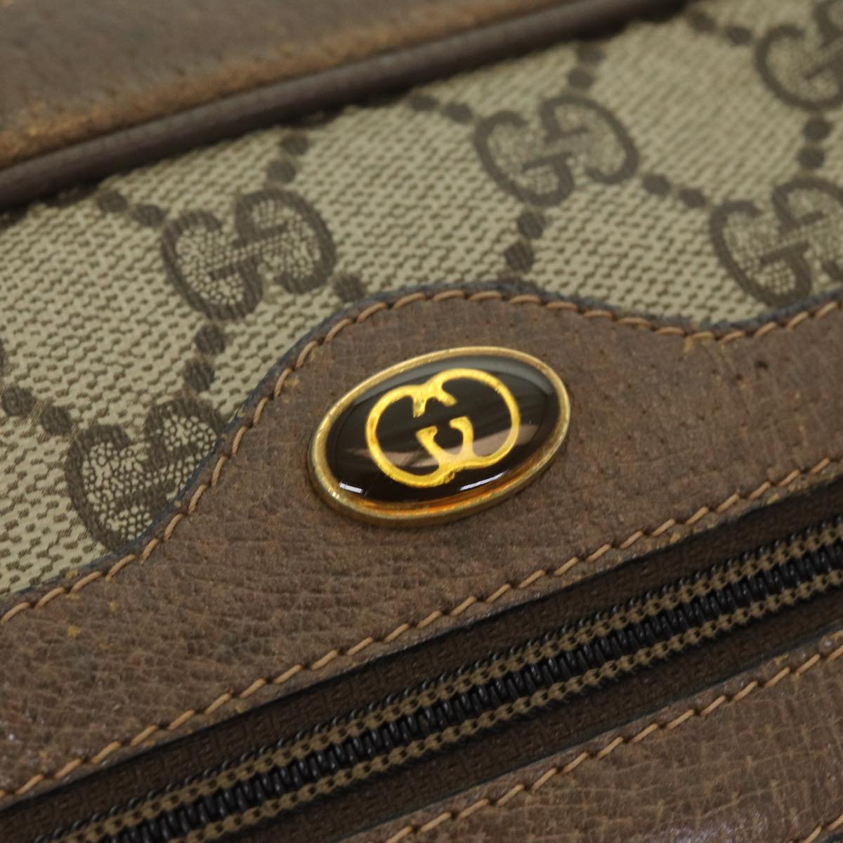 GUCCI GG Supreme Web Sherry Line Shoulder Bag PVC Leather Beige gold 84568