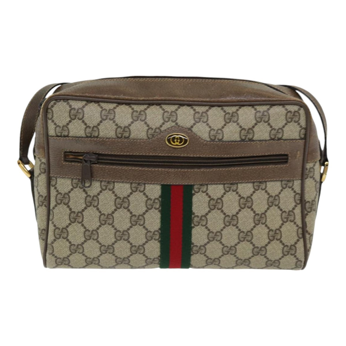 GUCCI GG Supreme Web Sherry Line Shoulder Bag PVC Leather Beige gold 84568