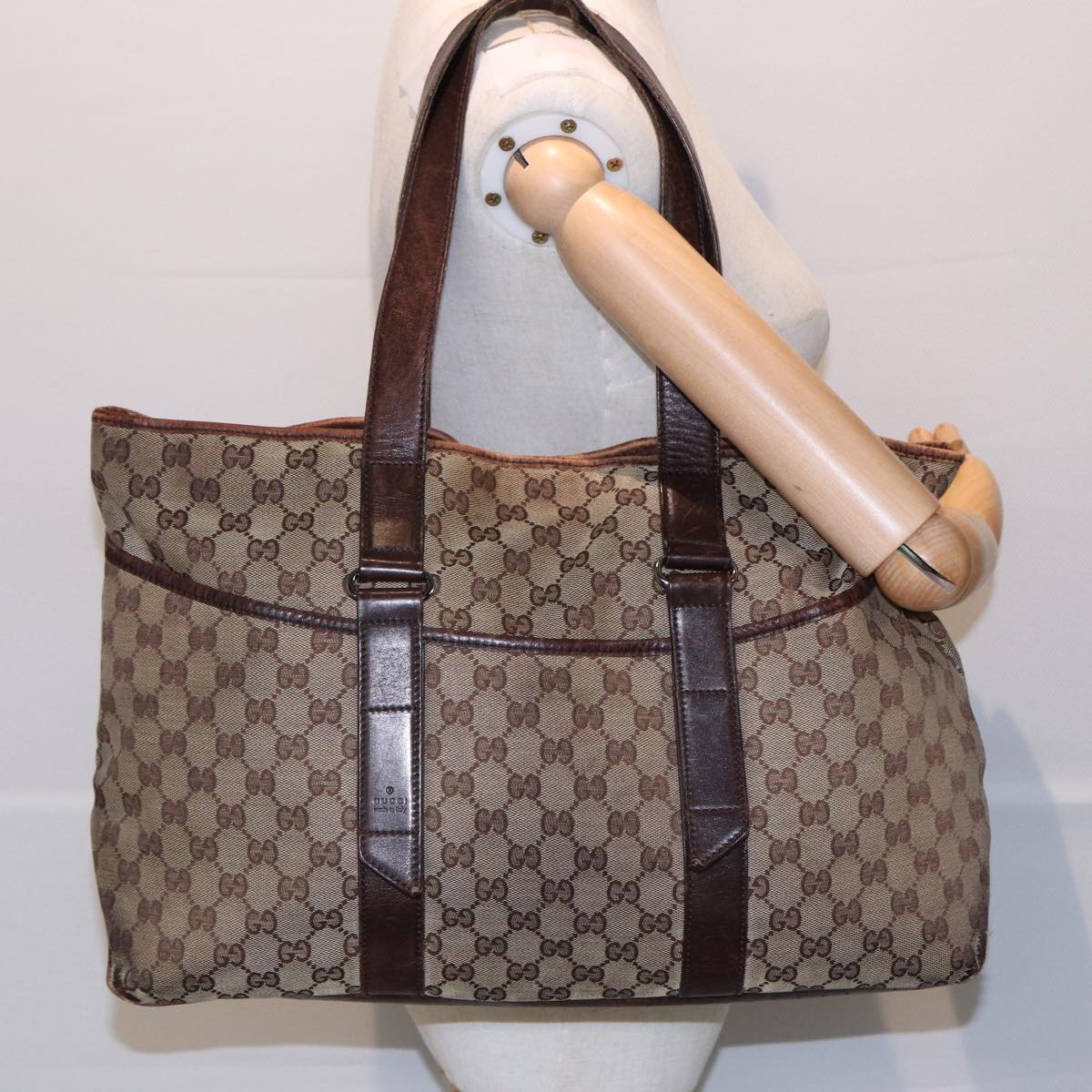 GUCCI GG Canvas Tote Bag Beige Brown 153238 84604
