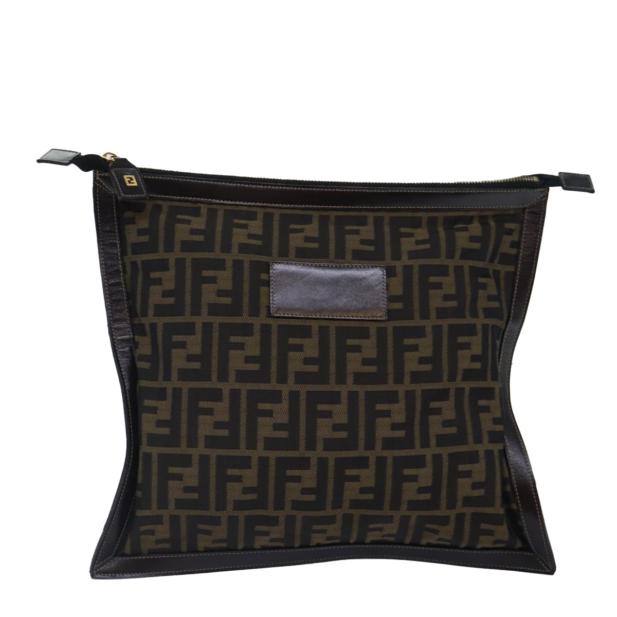 FENDI Zucca Canvas Clutch Bag Brown Black gold 84616