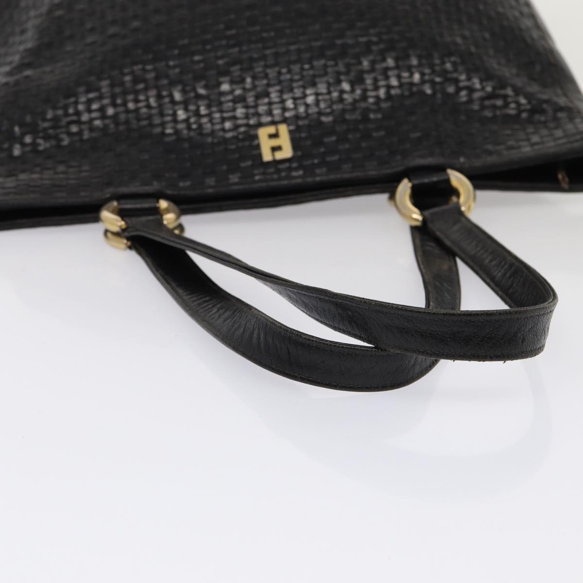 FENDI Tote Bag Leather Black Gold 84621