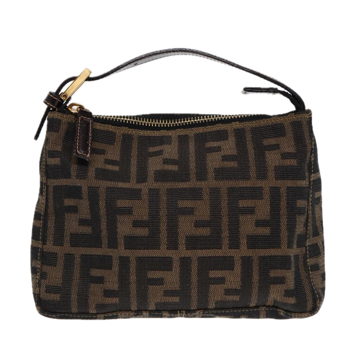 FENDI Zucca Canvas Hand Bag Brown Black gold 84622
