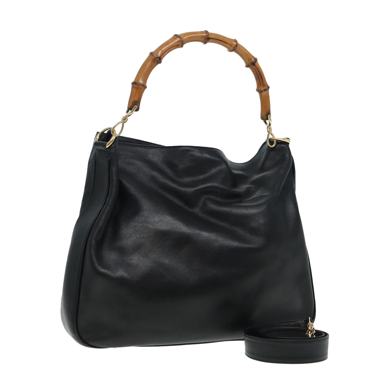 GUCCI Bamboo Shoulder Bag Leather 2way Black 001 0166 1577 84761