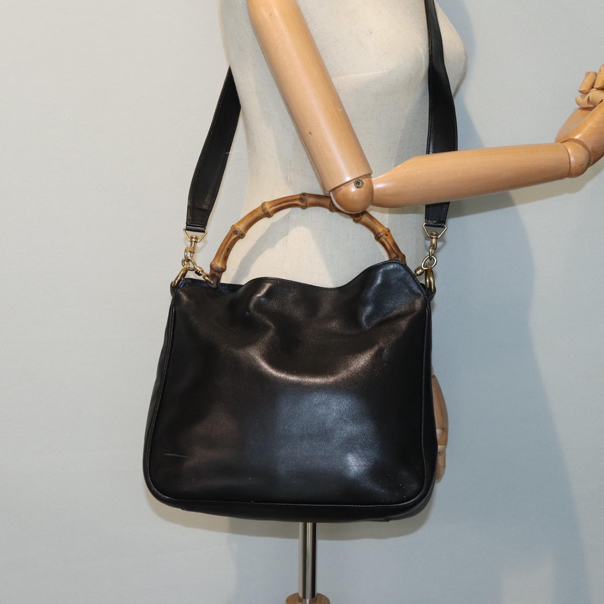 GUCCI Bamboo Shoulder Bag Leather 2way Black 84762