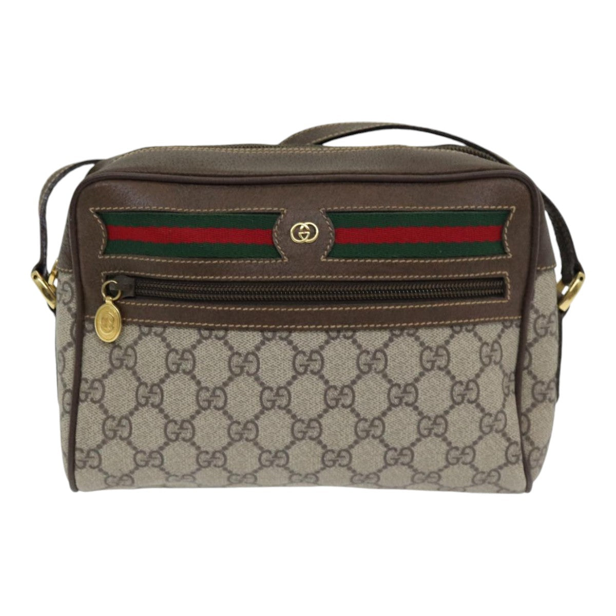 GUCCI GG Supreme Web Sherry Line Shoulder Bag PVC Beige Red Green 84928