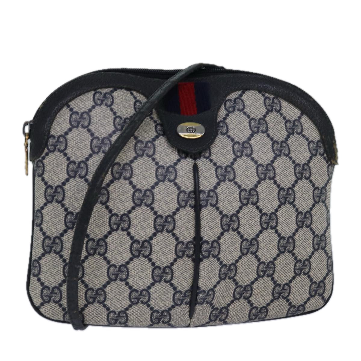 GUCCI GG Supreme Sherry Line Shoulder Bag PVC Leather Navy Red 85108