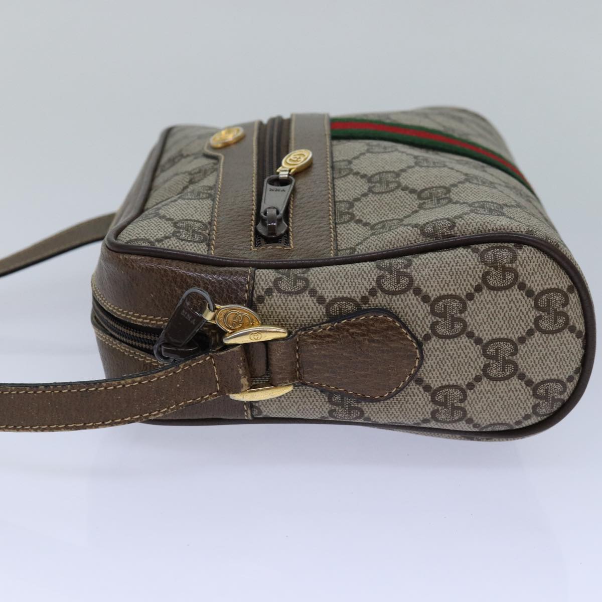 GUCCI GG Supreme Web Sherry Line Shoulder Bag PVC Beig gold 85109