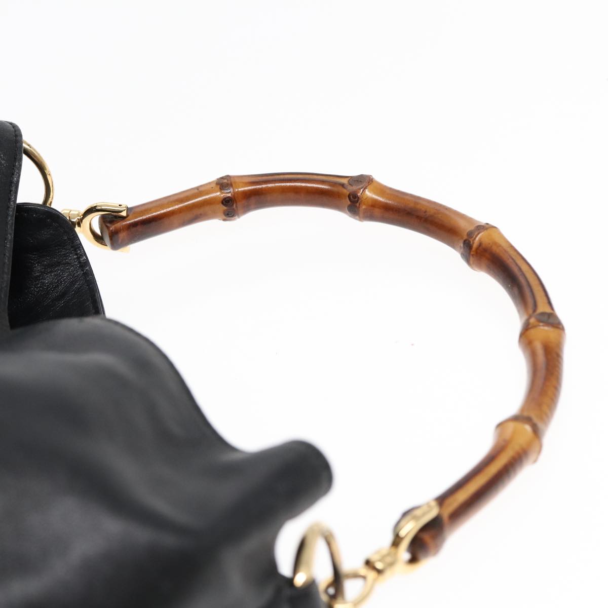 GUCCI Bamboo Hand Bag Leather 2way Black Gold 001 2113 1638 85126