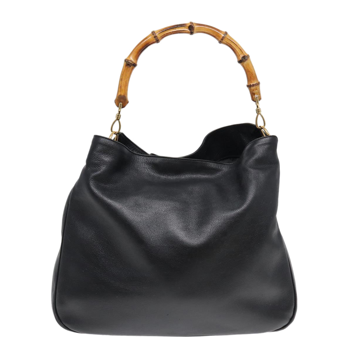 GUCCI Bamboo Hand Bag Leather 2way Black Gold 001 1998 1577 85127