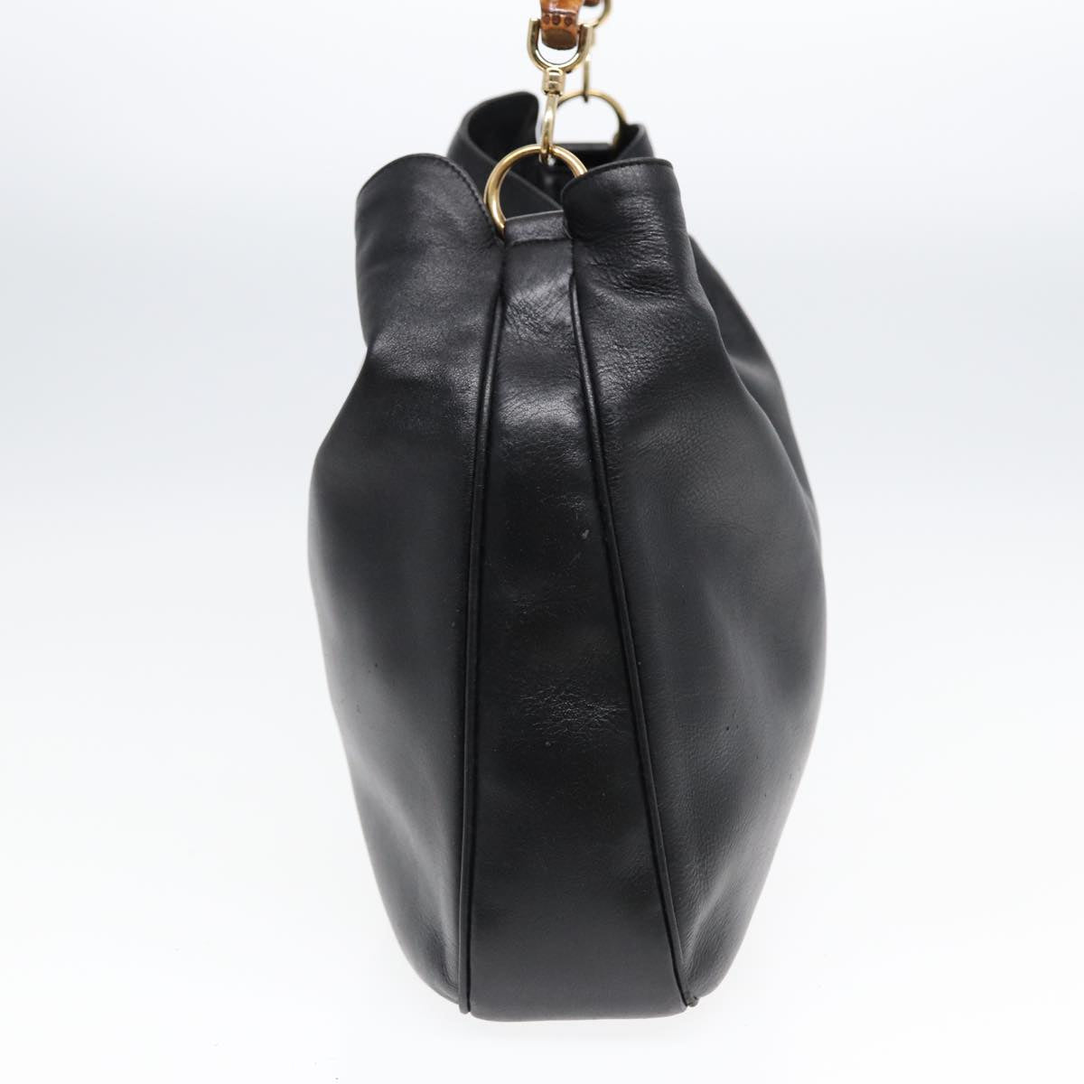 GUCCI Bamboo Hand Bag Leather 2way Black Gold 001 1998 1577 85127