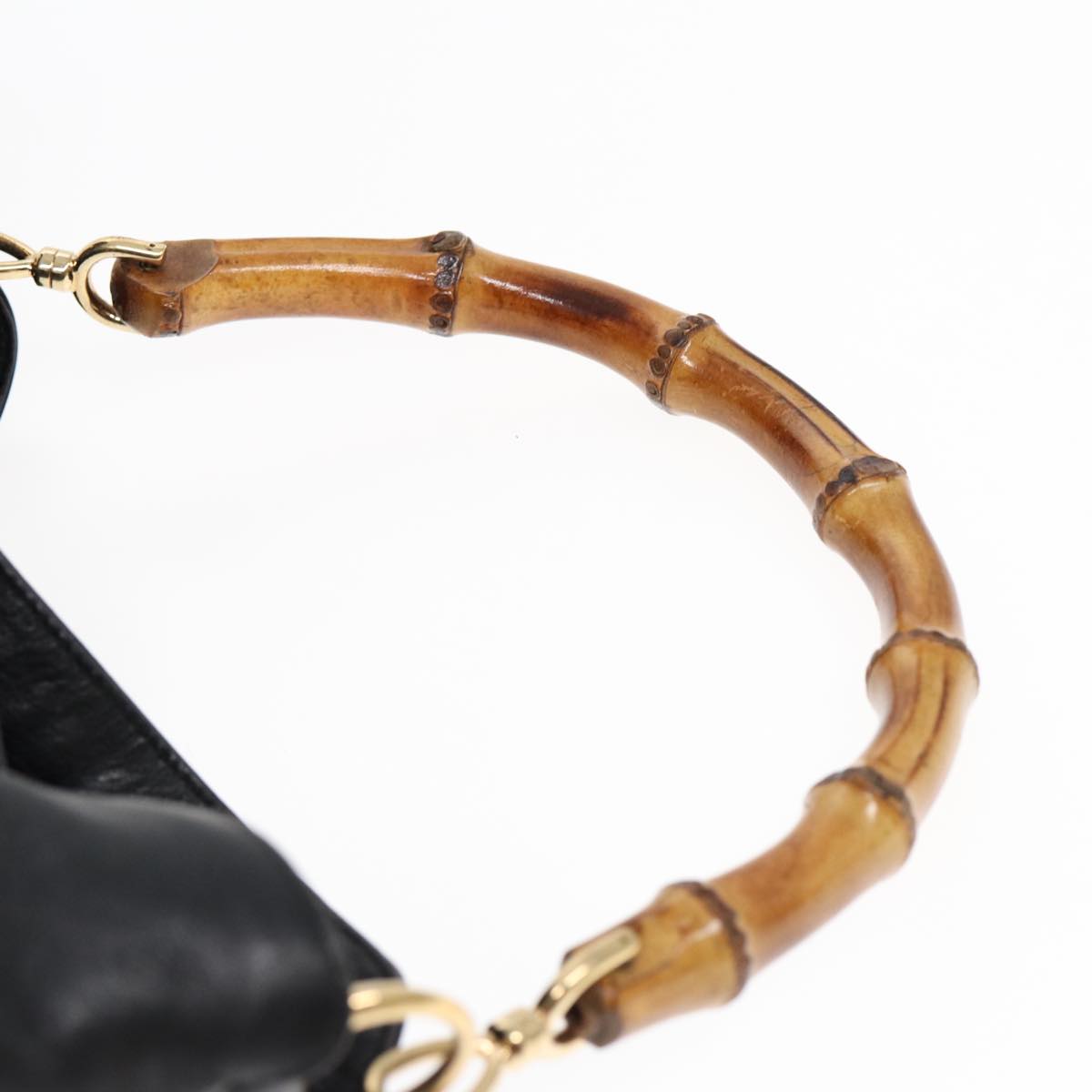 GUCCI Bamboo Hand Bag Leather 2way Black Gold 001 1998 1577 85127