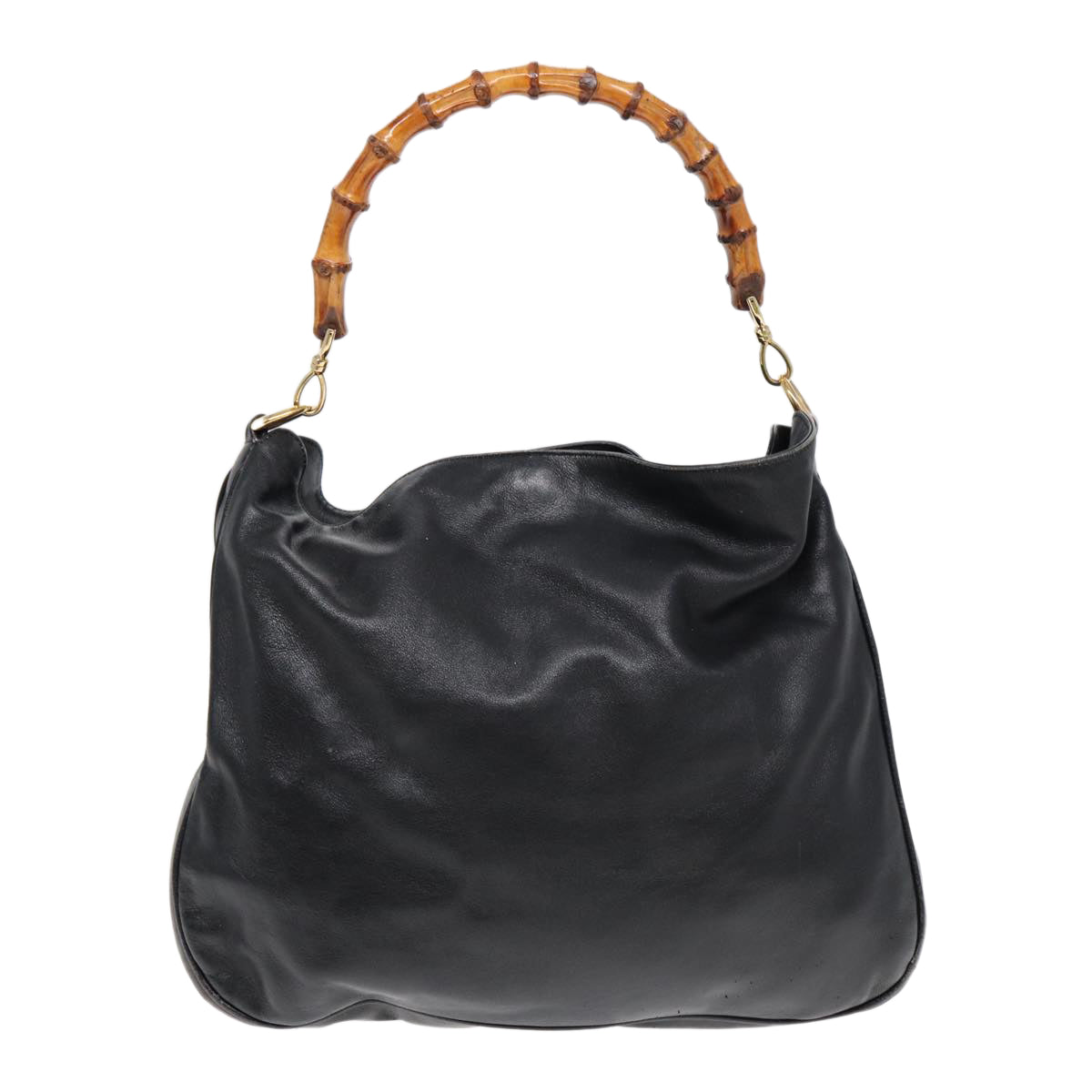 GUCCI Bamboo Hand Bag Leather 2way Black 001 1014 1577 85130
