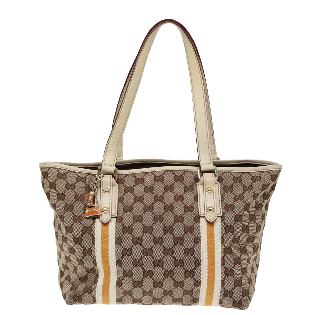 GUCCI GG Supreme Sherry Line Tote Bag Beige Gold Silver 85285